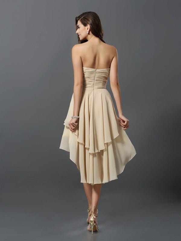 NumberSea - A - Line/Princess Sweetheart Hand - Made Flower Sleeveless High Low Chiffon Bridesmaid Dresses