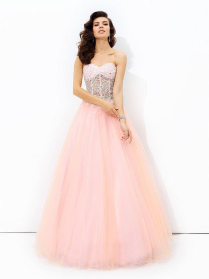 NumberSea - A - line/Princess Sweetheart Lace Sleeveless Long Net Dresses