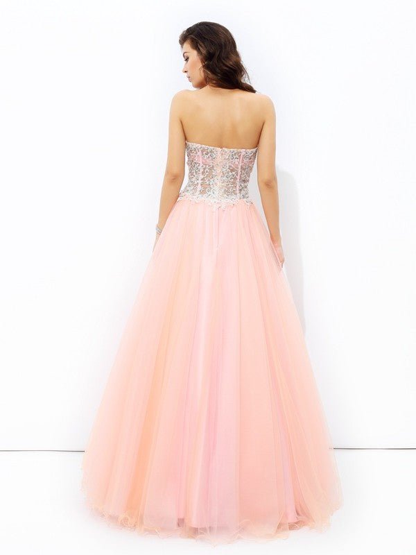 NumberSea - A - line/Princess Sweetheart Lace Sleeveless Long Net Dresses