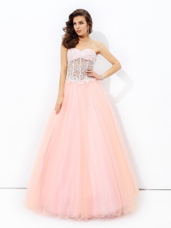 NumberSea - A - line/Princess Sweetheart Lace Sleeveless Long Net Dresses