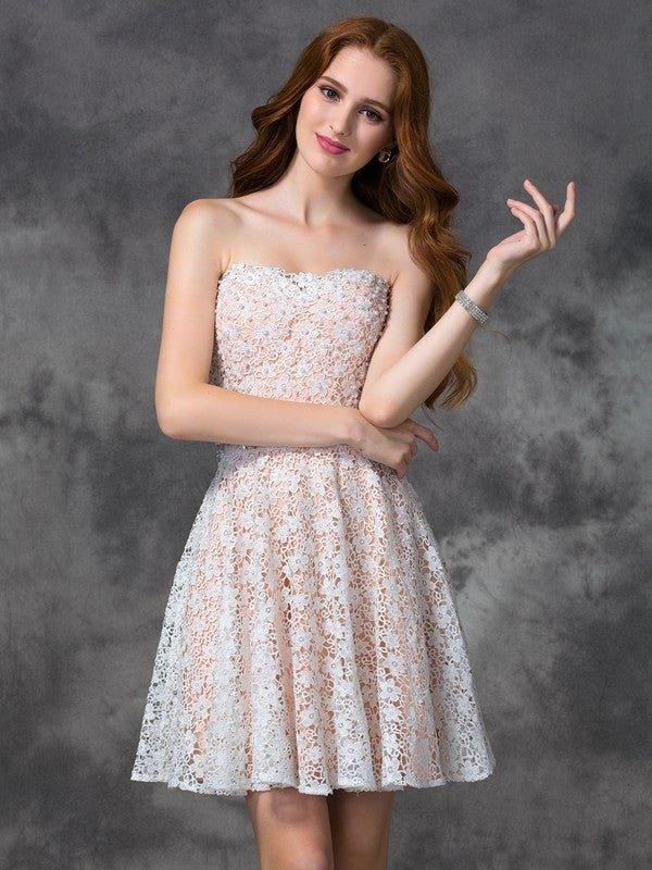 NumberSea - A - line/Princess Sweetheart Lace Sleeveless Short Lace Cocktail Dresses