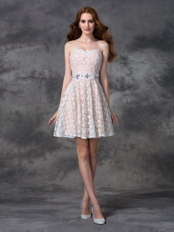 NumberSea - A - line/Princess Sweetheart Lace Sleeveless Short Lace Cocktail Dresses