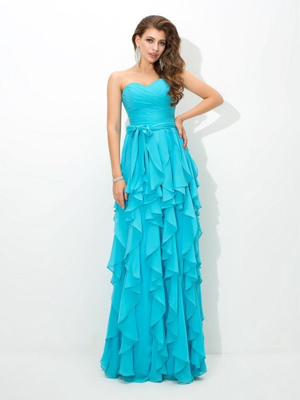 NumberSea - A - Line/Princess Sweetheart Layers Sleeveless Long Chiffon Bridesmaid Dresses