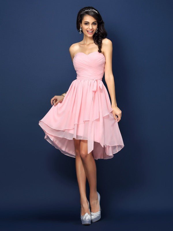 NumberSea - A - Line/Princess Sweetheart Pleats Bowknot Sleeveless Short Chiffon Bridesmaid Dresses