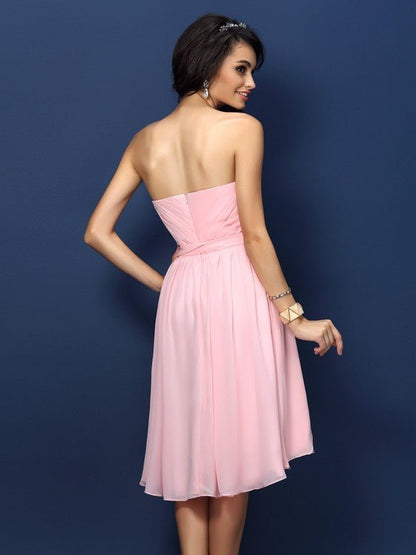 NumberSea - A - Line/Princess Sweetheart Pleats Bowknot Sleeveless Short Chiffon Bridesmaid Dresses