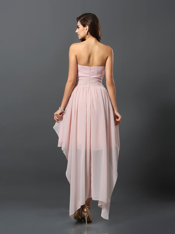 NumberSea - A - Line/Princess Sweetheart Pleats Sleeveless High Low Chiffon Bridesmaid Dresses