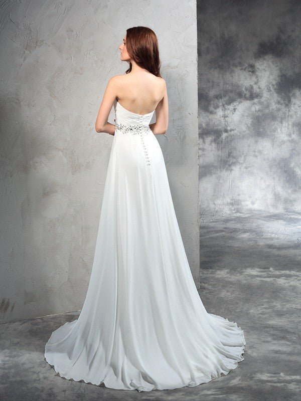 NumberSea - A - Line/Princess Sweetheart Pleats Sleeveless Long Chiffon Wedding Dresses