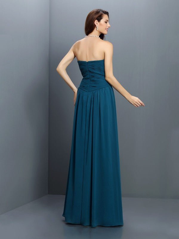 NumberSea - A - Line/Princess Sweetheart Pleats Sleeveless Long Satin Bridesmaid Dresses