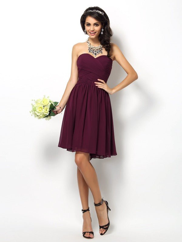 NumberSea - A - Line/Princess Sweetheart Pleats Sleeveless Short Chiffon Bridesmaid Dresses