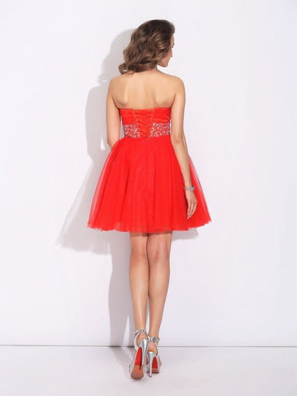 NumberSea - A - Line/Princess Sweetheart Rhinestone Sleeveless Short Net Dresses