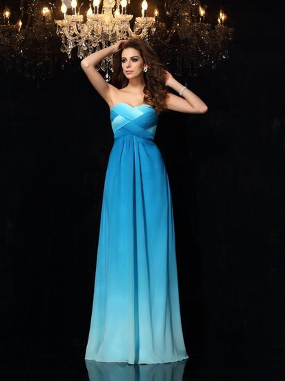 NumberSea - A - Line/Princess Sweetheart Ruched Sleeveless Long Chiffon Dresses