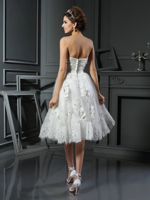 NumberSea - A - Line/Princess Sweetheart Ruched Sleeveless Short Satin Wedding Dresses