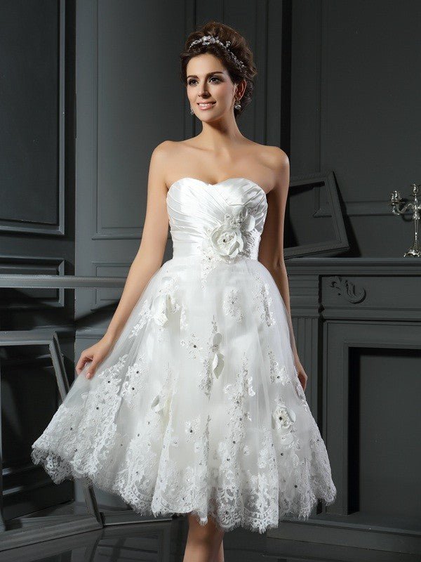 NumberSea - A - Line/Princess Sweetheart Ruched Sleeveless Short Satin Wedding Dresses