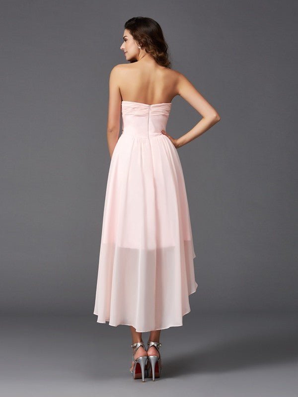 NumberSea - A - Line/Princess Sweetheart Ruffles Sleeveless High Low Chiffon Bridesmaid Dresses