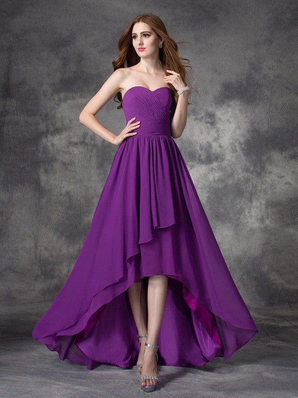 NumberSea - A - line/Princess Sweetheart Ruffles Sleeveless High Low Chiffon Bridesmaid Dresses