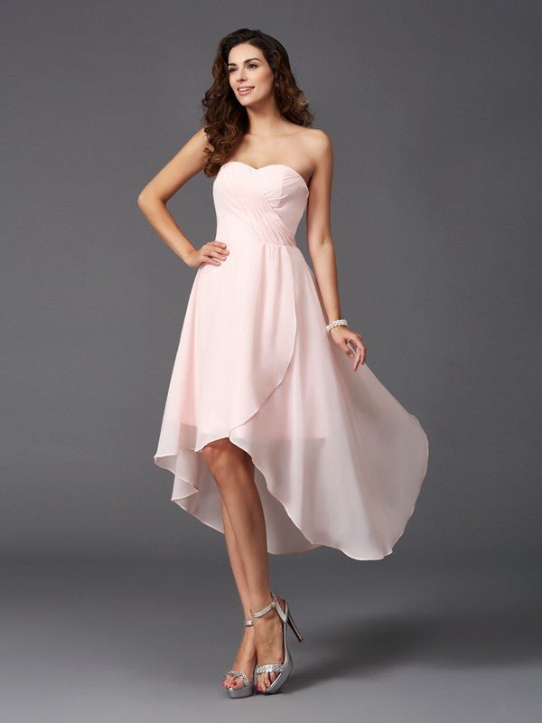 NumberSea - A - Line/Princess Sweetheart Ruffles Sleeveless High Low Chiffon Bridesmaid Dresses