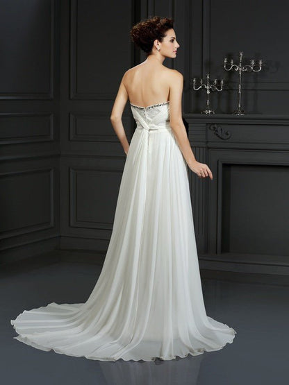 NumberSea - A - Line/Princess Sweetheart Ruffles Sleeveless Long Chiffon Wedding Dresses