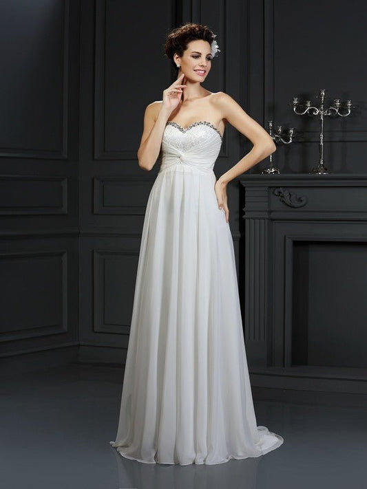 NumberSea - A - Line/Princess Sweetheart Ruffles Sleeveless Long Chiffon Wedding Dresses