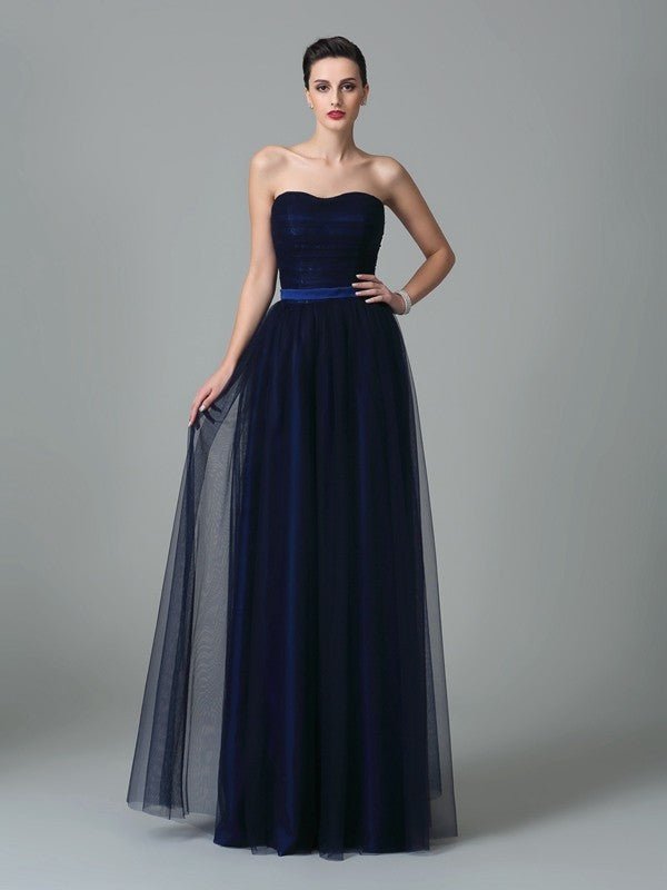 NumberSea - A - Line/Princess Sweetheart Ruffles Sleeveless Long Net Bridesmaid Dresses