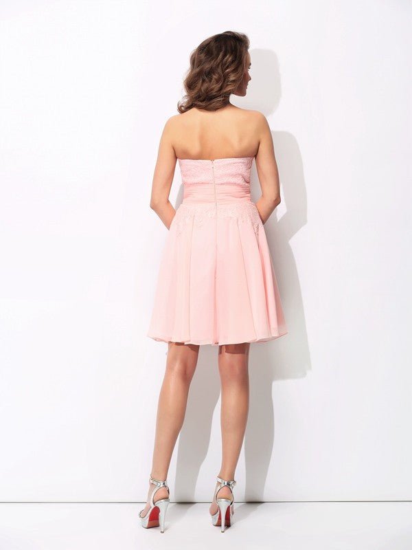 NumberSea - A - Line/Princess Sweetheart Ruffles Sleeveless Short Chiffon Bridesmaid Dresses