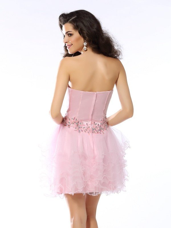 NumberSea - A - Line/Princess Sweetheart Ruffles Sleeveless Short Net Cocktail Dresses