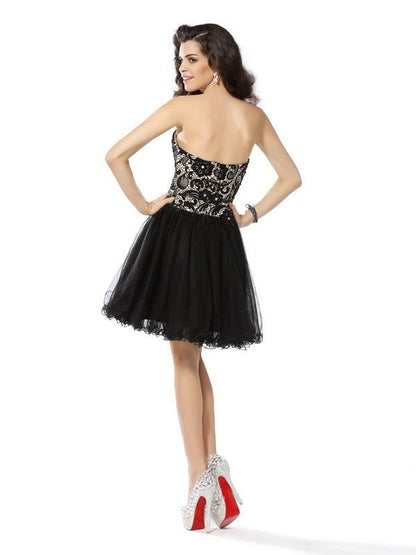 NumberSea - A - Line/Princess Sweetheart Ruffles Sleeveless Short Net Cocktail Dresses