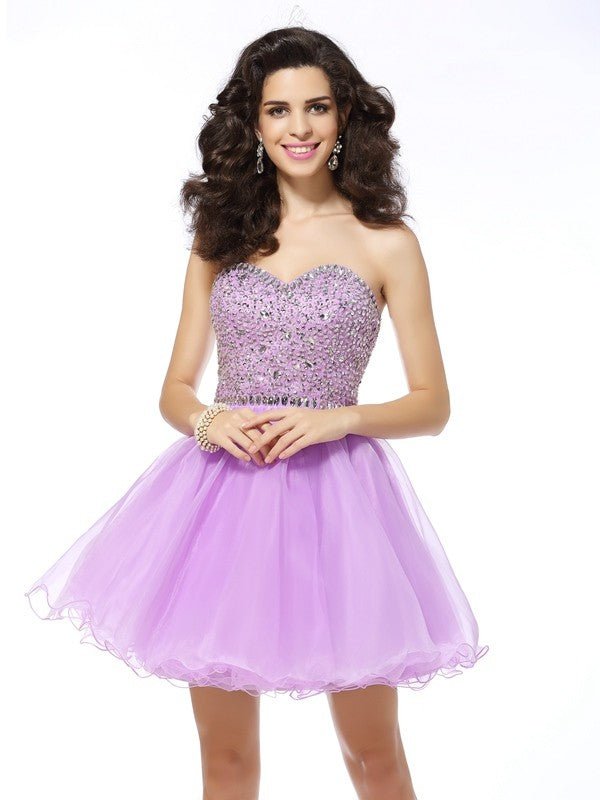 NumberSea - A - Line/Princess Sweetheart Ruffles Sleeveless Short Organza Cocktail Dresses