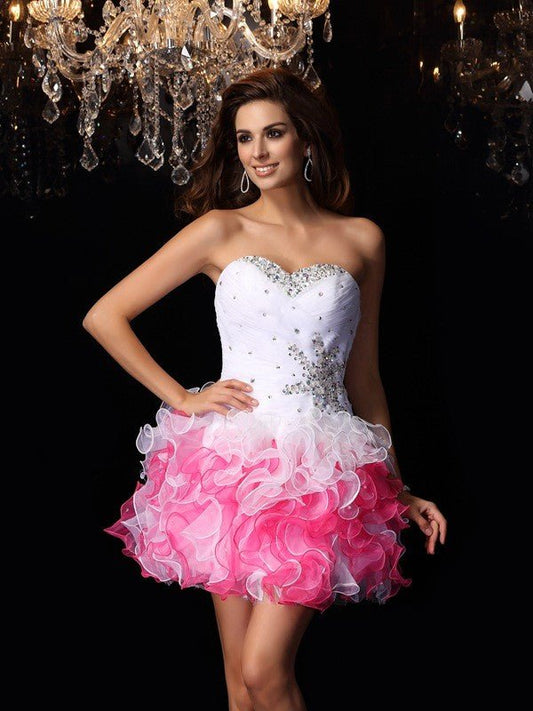 NumberSea - A - Line/Princess Sweetheart Ruffles Sleeveless Short Organza Cocktail Dresses