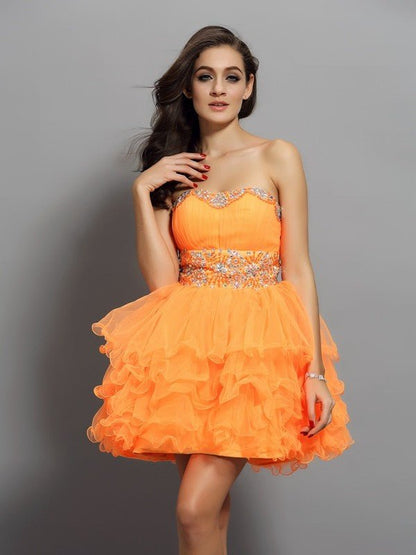 NumberSea - A - Line/Princess Sweetheart Ruffles Sleeveless Short Satin Cocktail Dresses