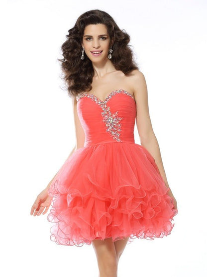 NumberSea - A - Line/Princess Sweetheart Ruffles Sleeveless Short Satin Cocktail Dresses