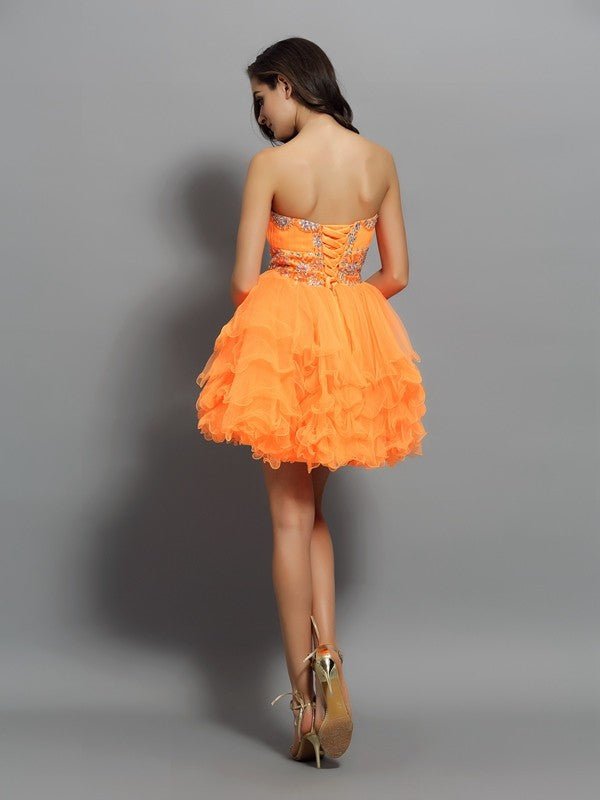 NumberSea - A - Line/Princess Sweetheart Ruffles Sleeveless Short Satin Cocktail Dresses