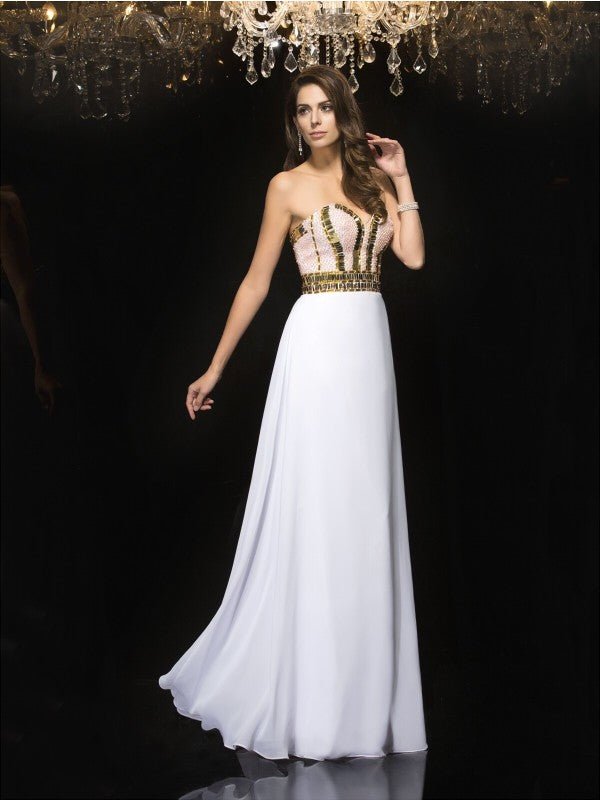 NumberSea - A - Line/Princess Sweetheart Sequin Sleeveless Long Chiffon Dresses