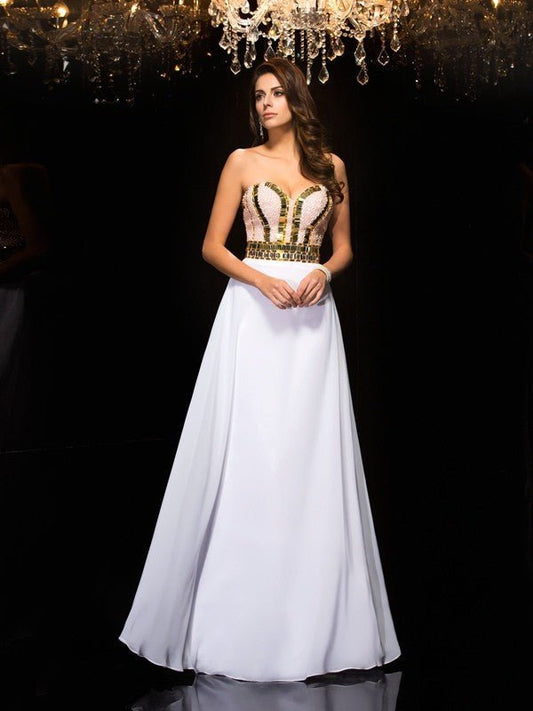 NumberSea - A - Line/Princess Sweetheart Sequin Sleeveless Long Chiffon Dresses