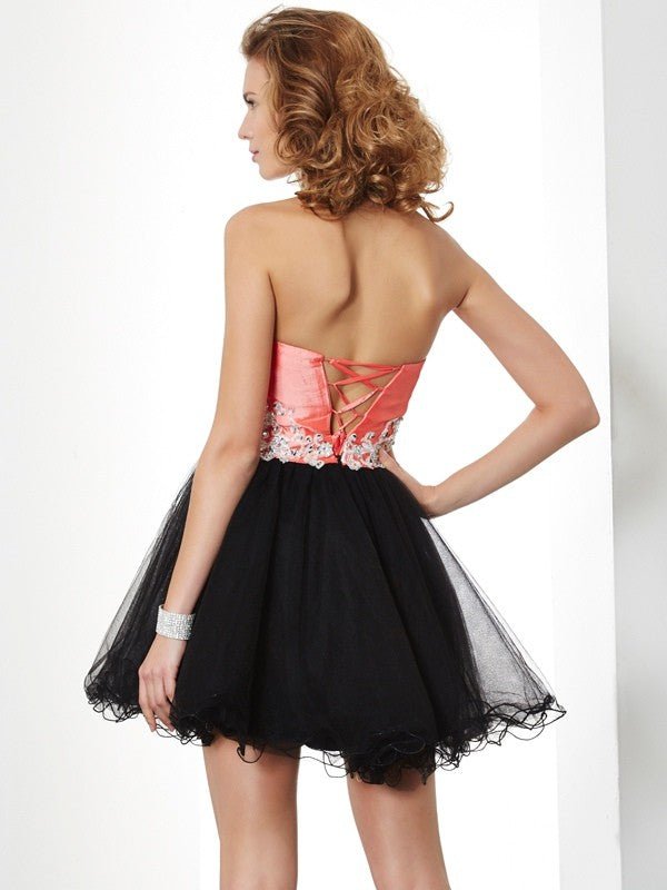 NumberSea - A - Line/Princess Sweetheart Sleeveless Applique Short Taffeta Homecoming Dresses