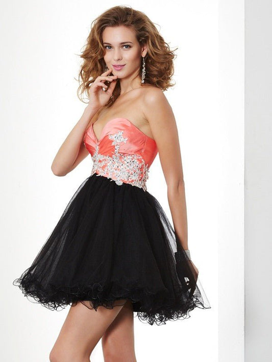 NumberSea - A - Line/Princess Sweetheart Sleeveless Applique Short Taffeta Homecoming Dresses