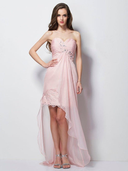 NumberSea - A - Line/Princess Sweetheart Sleeveless Beading Applique High Low Chiffon Dresses