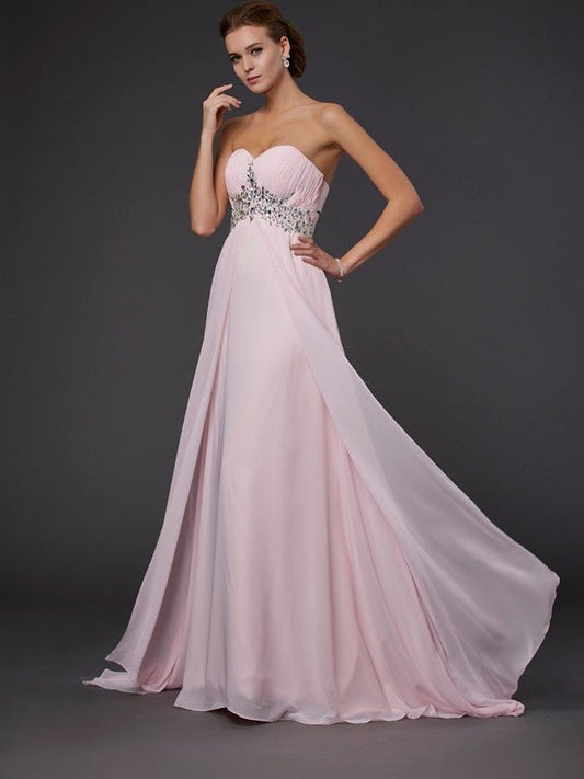 NumberSea - A - Line/Princess Sweetheart Sleeveless Beading Applique Long Chiffon Dresses