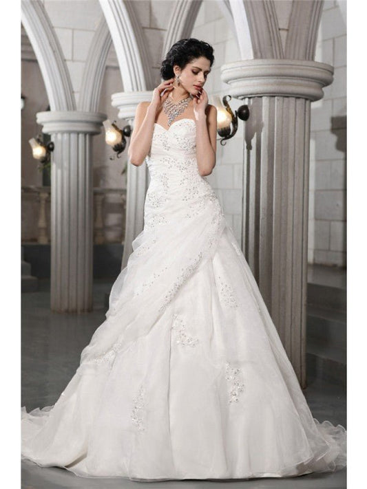 NumberSea - A - Line/Princess Sweetheart Sleeveless Beading Applique Long Organza Wedding Dresses