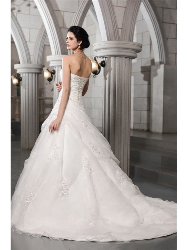 NumberSea - A - Line/Princess Sweetheart Sleeveless Beading Applique Long Organza Wedding Dresses