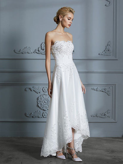 NumberSea - A - Line/Princess Sweetheart Sleeveless Beading Asymmetrical Tulle Wedding Dresses