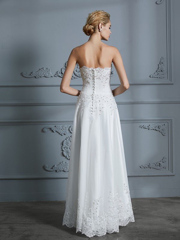 NumberSea - A - Line/Princess Sweetheart Sleeveless Beading Asymmetrical Tulle Wedding Dresses