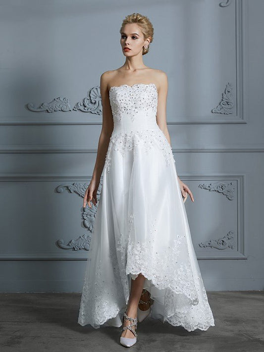 NumberSea - A - Line/Princess Sweetheart Sleeveless Beading Asymmetrical Tulle Wedding Dresses