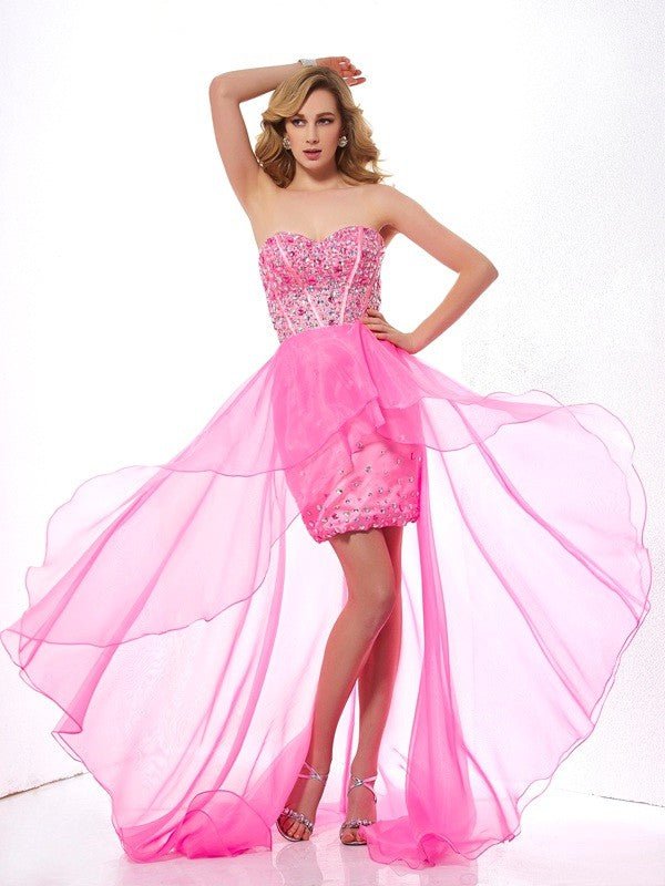 NumberSea - A - Line/Princess Sweetheart Sleeveless Beading High Low Organza Dresses