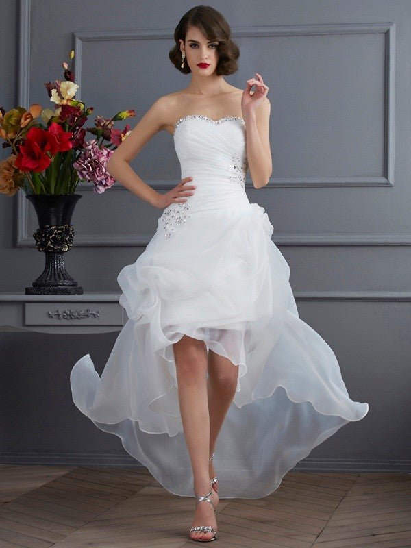 NumberSea - A - Line/Princess Sweetheart Sleeveless Beading High Low Organza Wedding Dresses