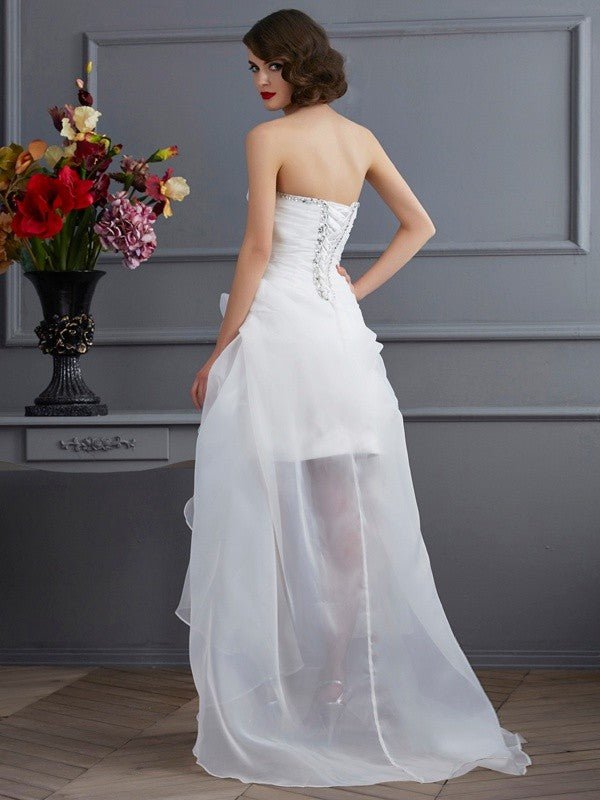 NumberSea - A - Line/Princess Sweetheart Sleeveless Beading High Low Organza Wedding Dresses