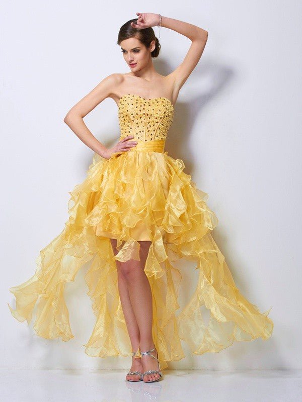 NumberSea - A - Line/Princess Sweetheart Sleeveless Beading High Low Tulle Homecoming Dresses