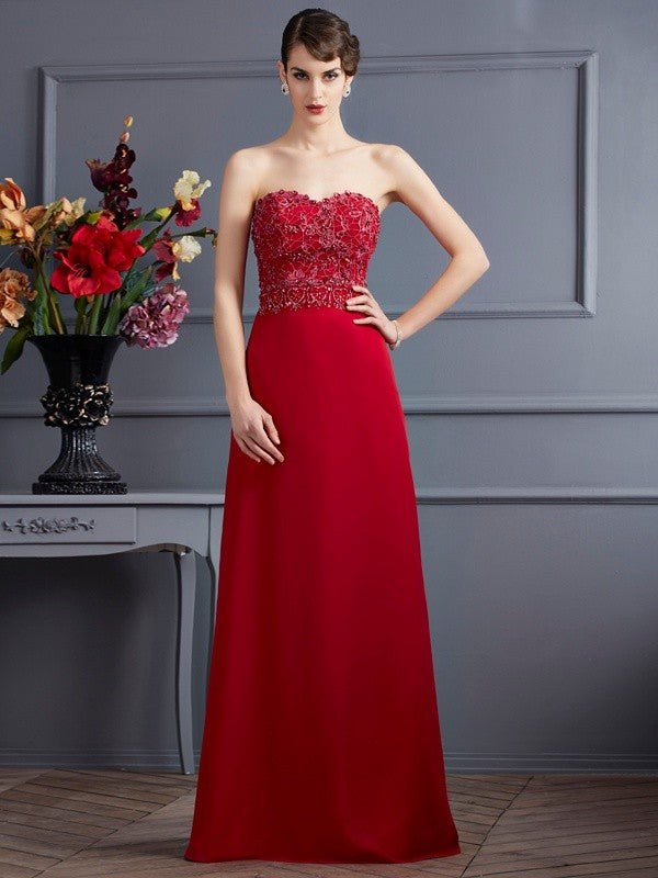 NumberSea - A - Line/Princess Sweetheart Sleeveless Beading Long Chiffon Mother of the Bride Dresses