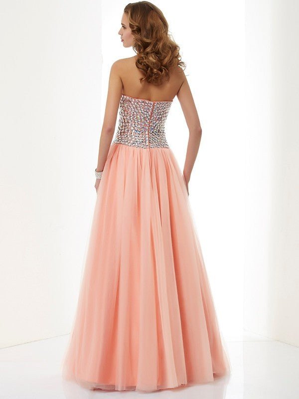 NumberSea - A - Line/Princess Sweetheart Sleeveless Beading Long Elastic Woven Satin Dresses