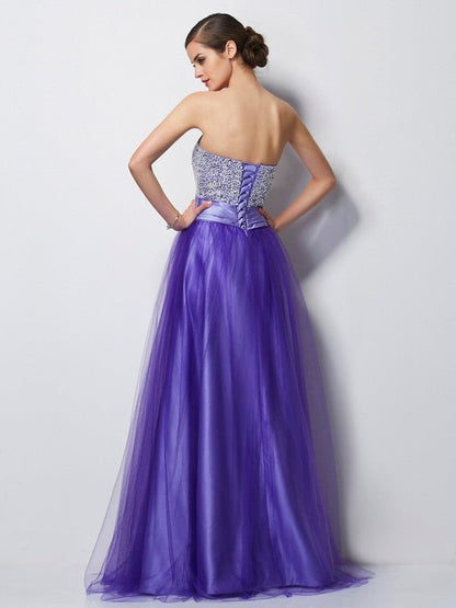 NumberSea - A - Line/Princess Sweetheart Sleeveless Beading Long Net Dresses