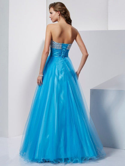 NumberSea - A - Line/Princess Sweetheart Sleeveless Beading Long Tulle Dresses